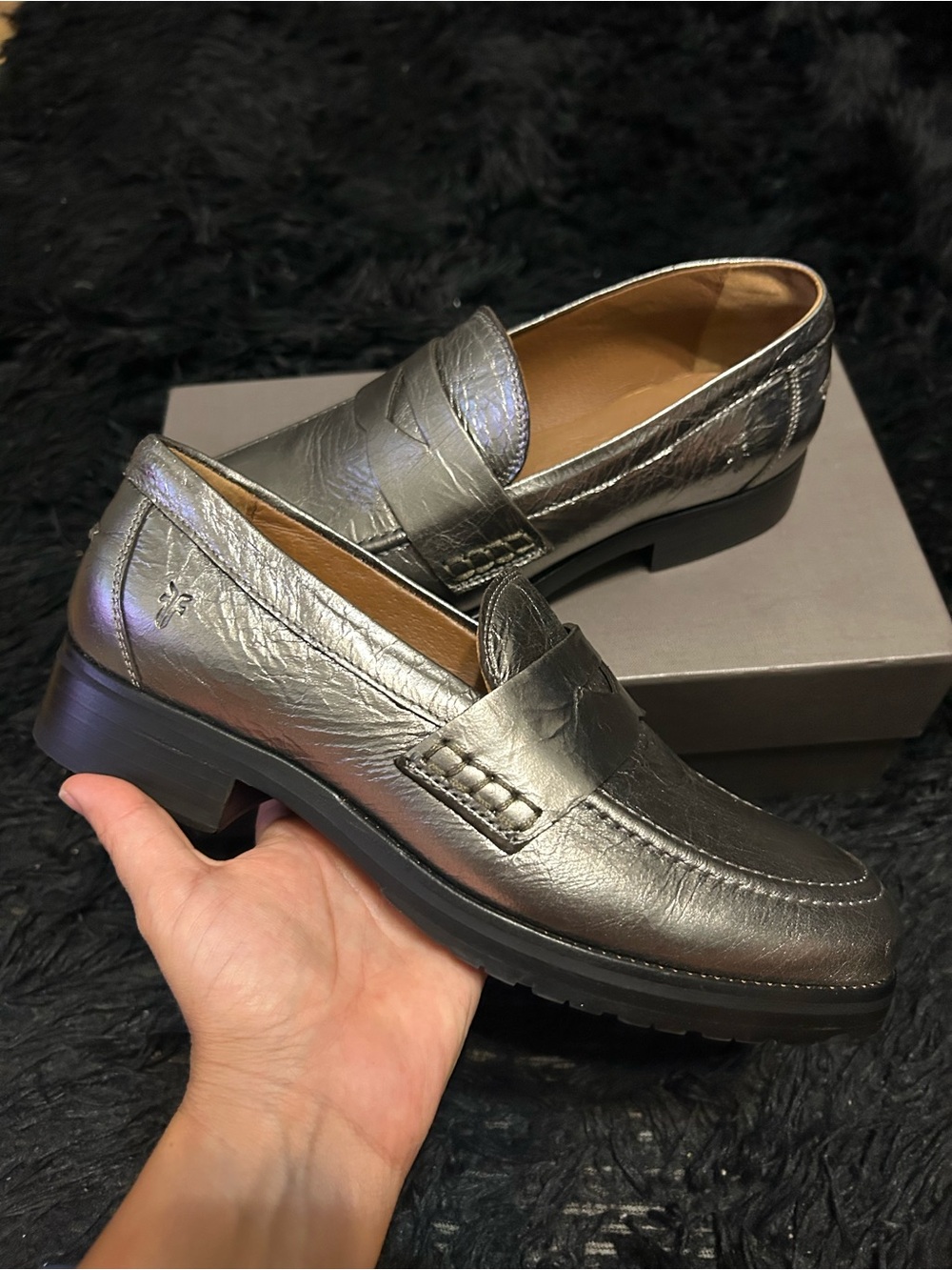 FRYE Melissa metallic leather loafers slip on shoes women’s 8 new